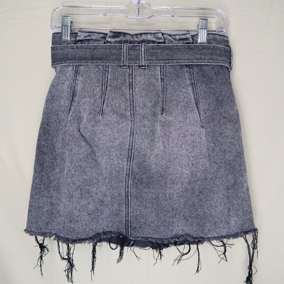 FP We The Free Belted Denim Skirt Grey Black Mini Raw Hem Boho Women's Size 27 - Picture 1 of 6